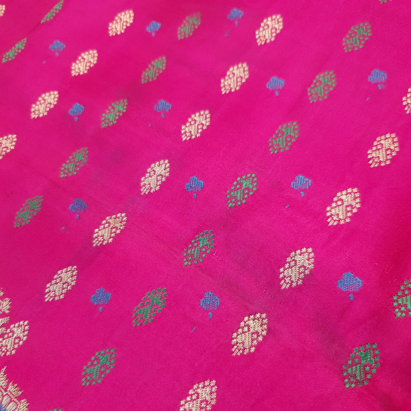 Sushila Vintage Heavy Banarasi Magenta Saree Pure Satin Silk Brocade Sari Fabric