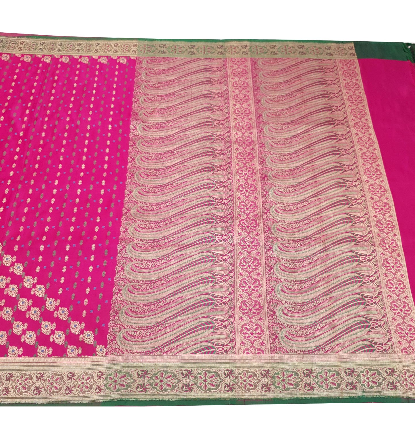 Sushila Vintage Heavy Banarasi Magenta Saree Pure Satin Silk Brocade Sari Fabric