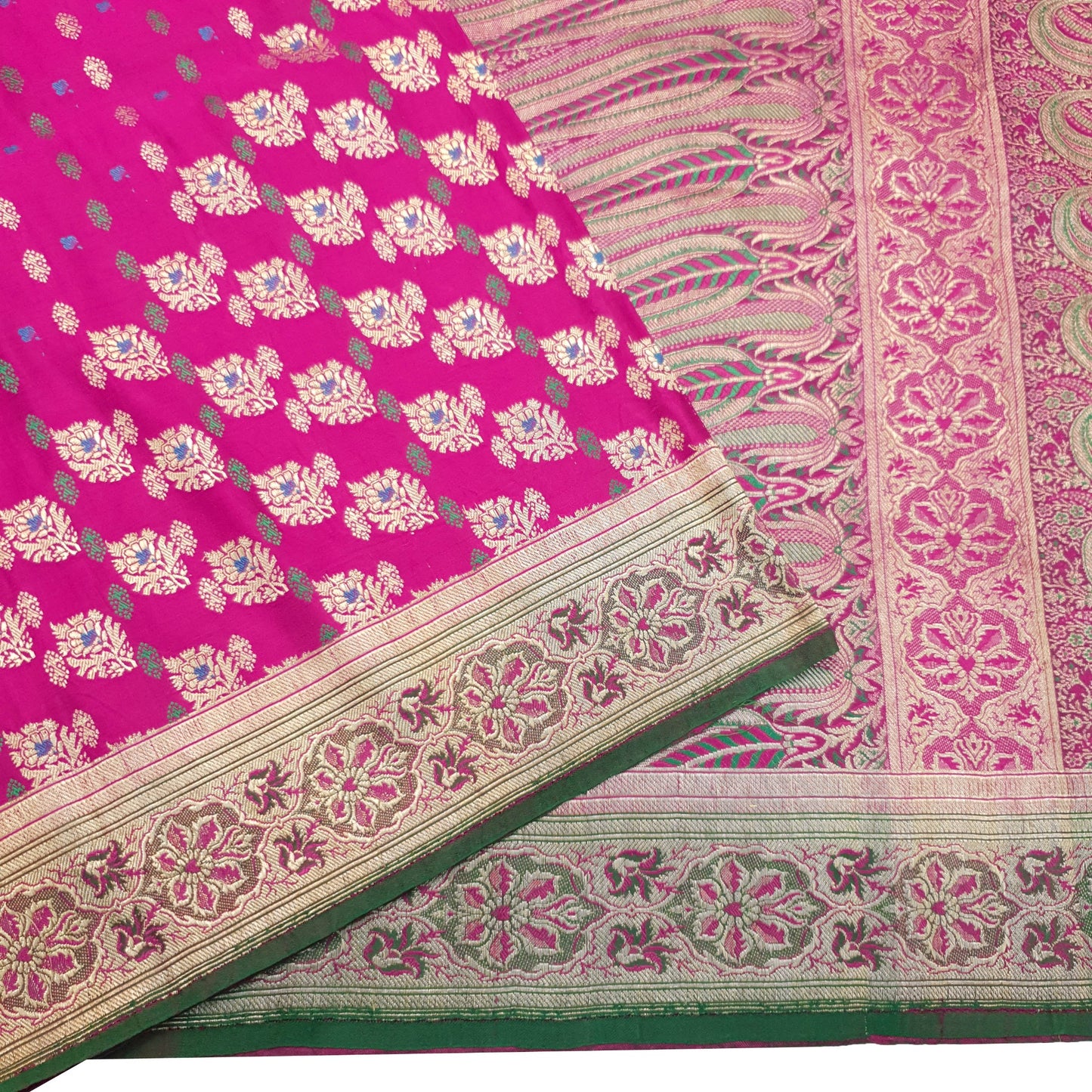 Sushila Vintage Heavy Banarasi Magenta Saree Pure Satin Silk Brocade Sari Fabric