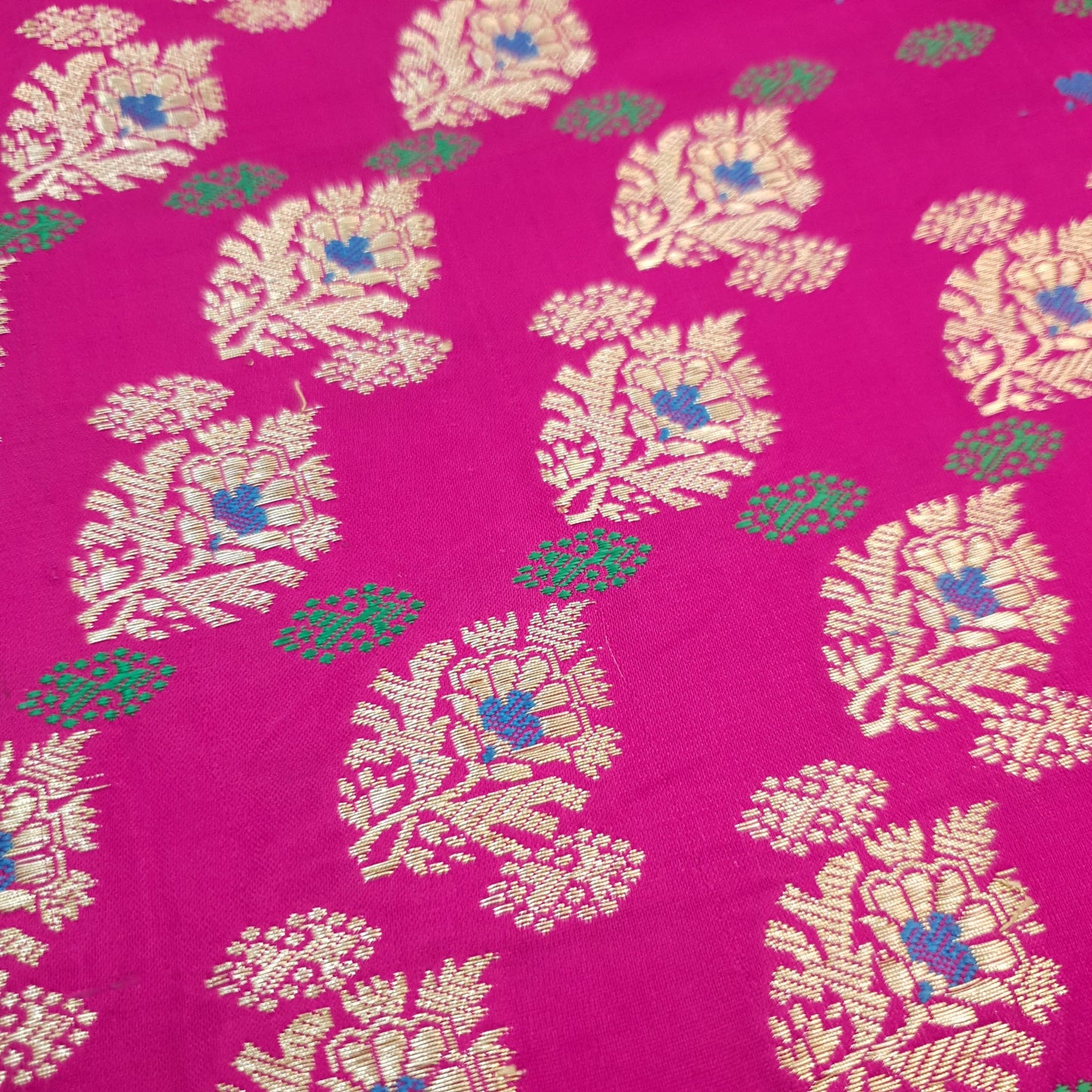 Sushila Vintage Heavy Banarasi Magenta Saree Pure Satin Silk Brocade Sari Fabric