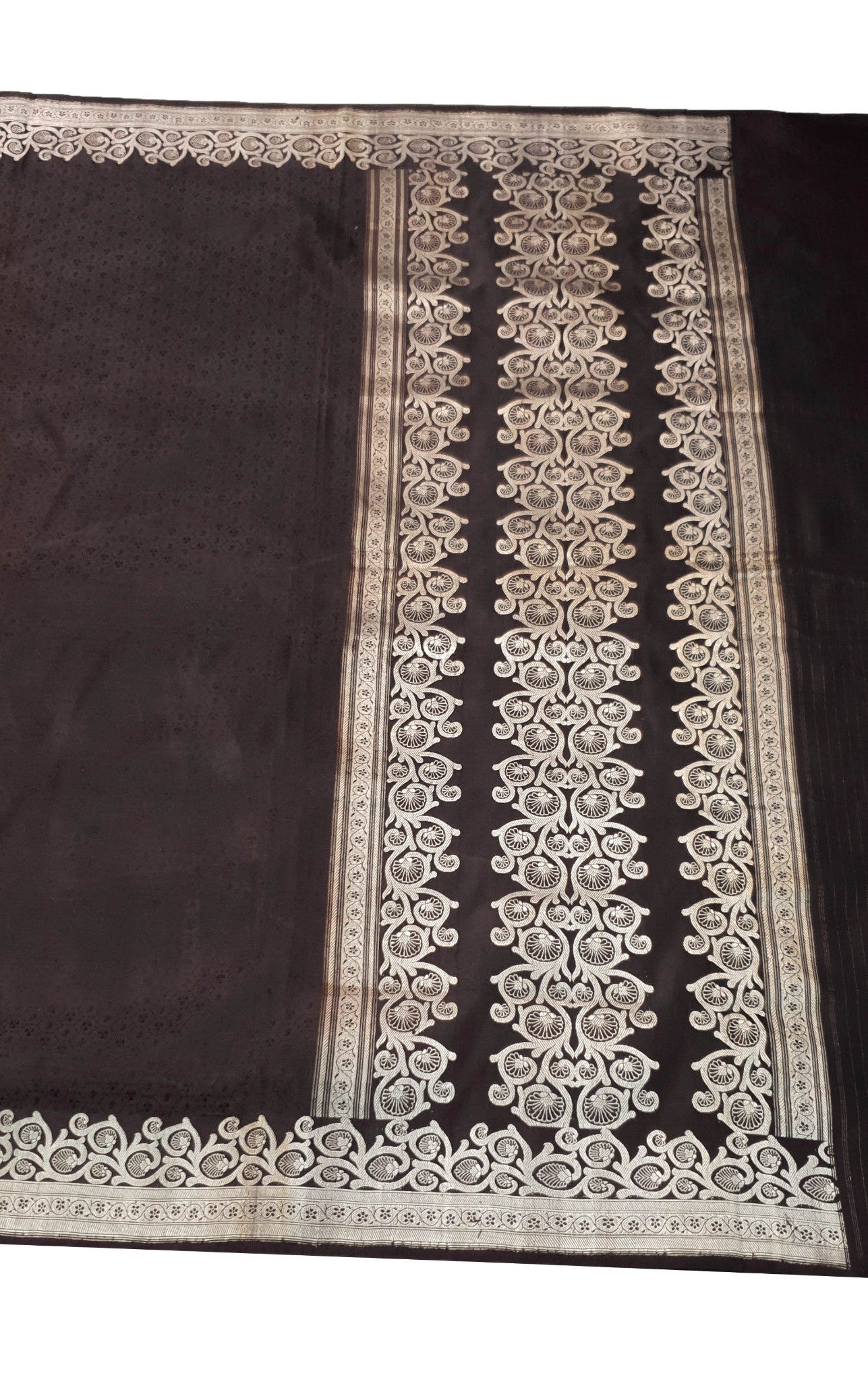 Sushila Vtg Banarasi Sari Self Woven Tanchoi Zari Brocade Pure Satin Silk Saree