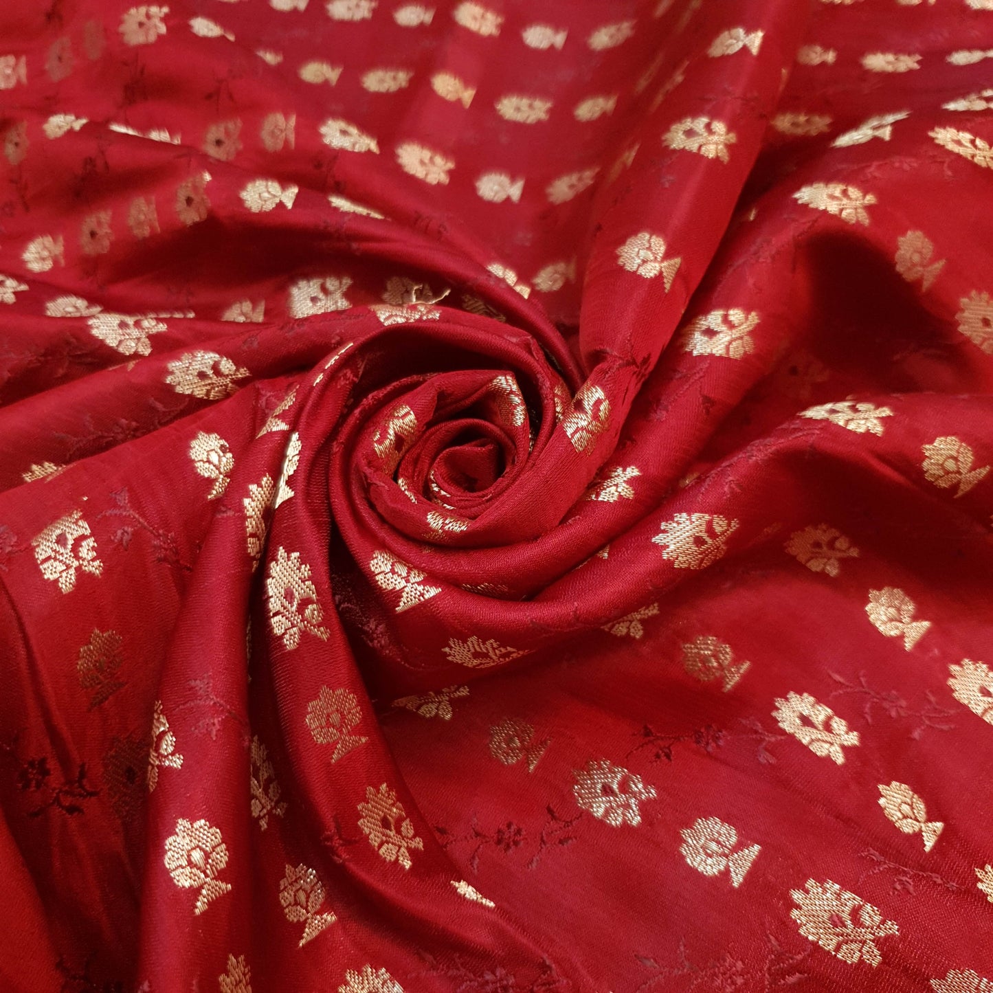 Sushila Vtg Red Green Heavy Saree Satin Silk Banarasi Woven Wedding Sari Fabric