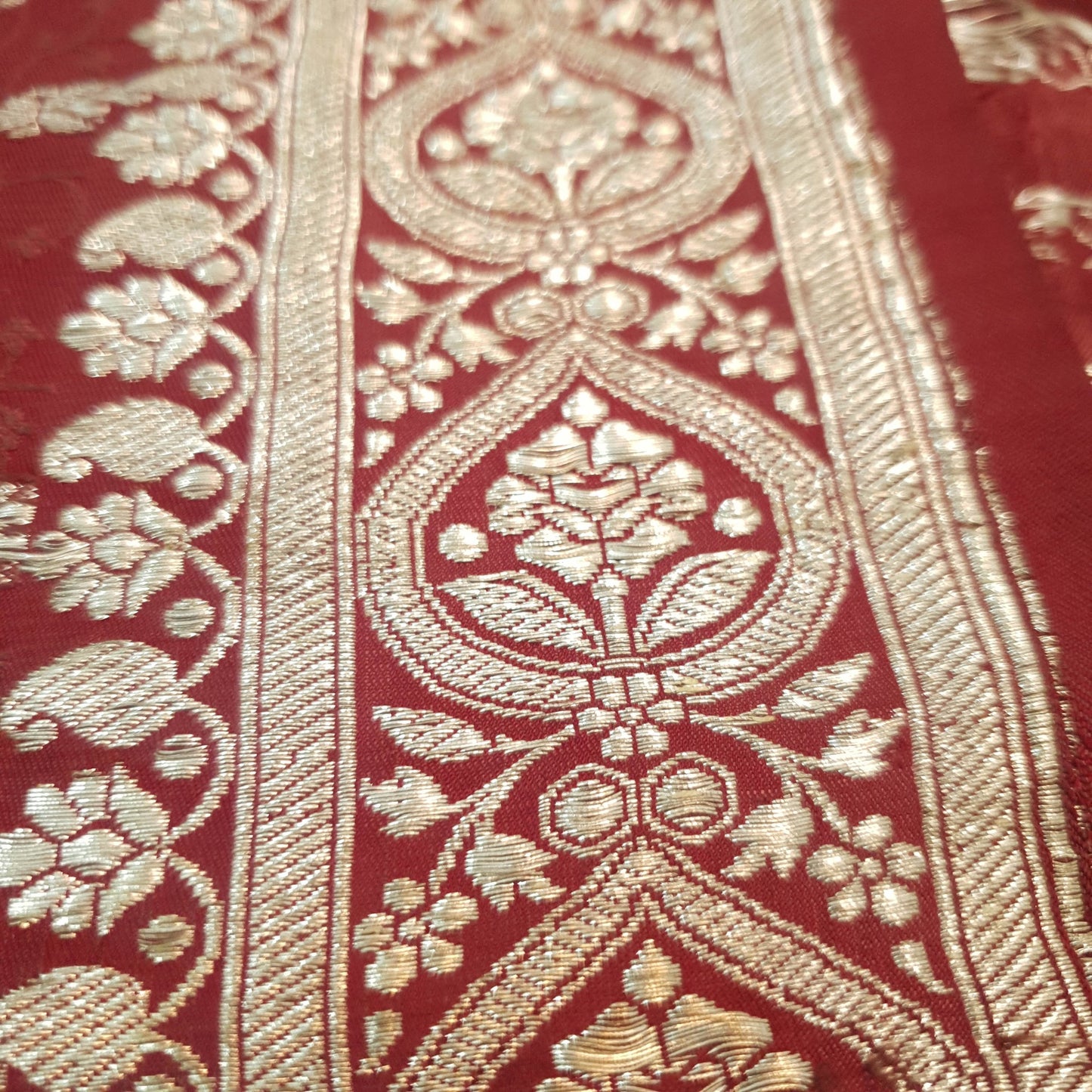 Sushila Vintage Heavy Maroon Saree Pure Satin Silk Banarasi Brocade Sari Fabric