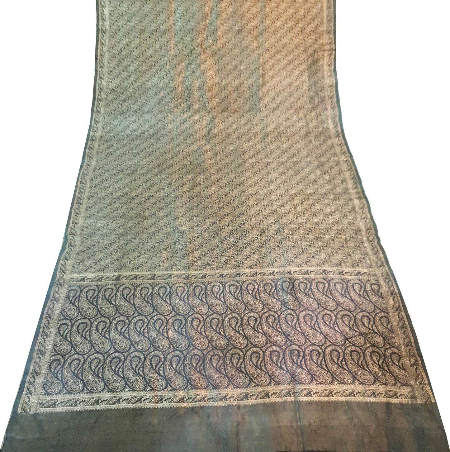 Sushila Vintage Shade of Black Blue Saree Satin Silk Banarasi Woven Sari Fabric