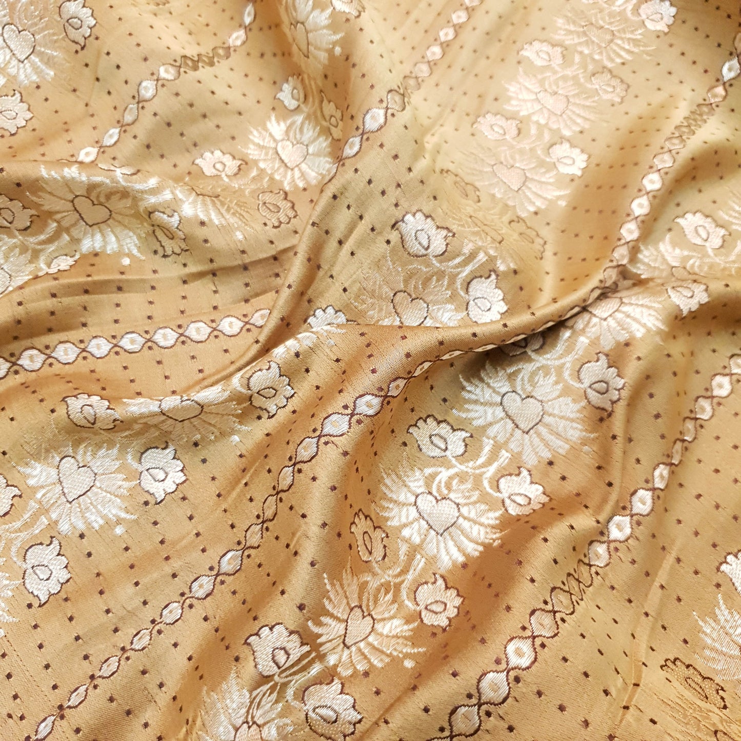 Sushila Vintage Light Brown Saree Pure Satin Silk Banarasi Brocade Sari Fabric