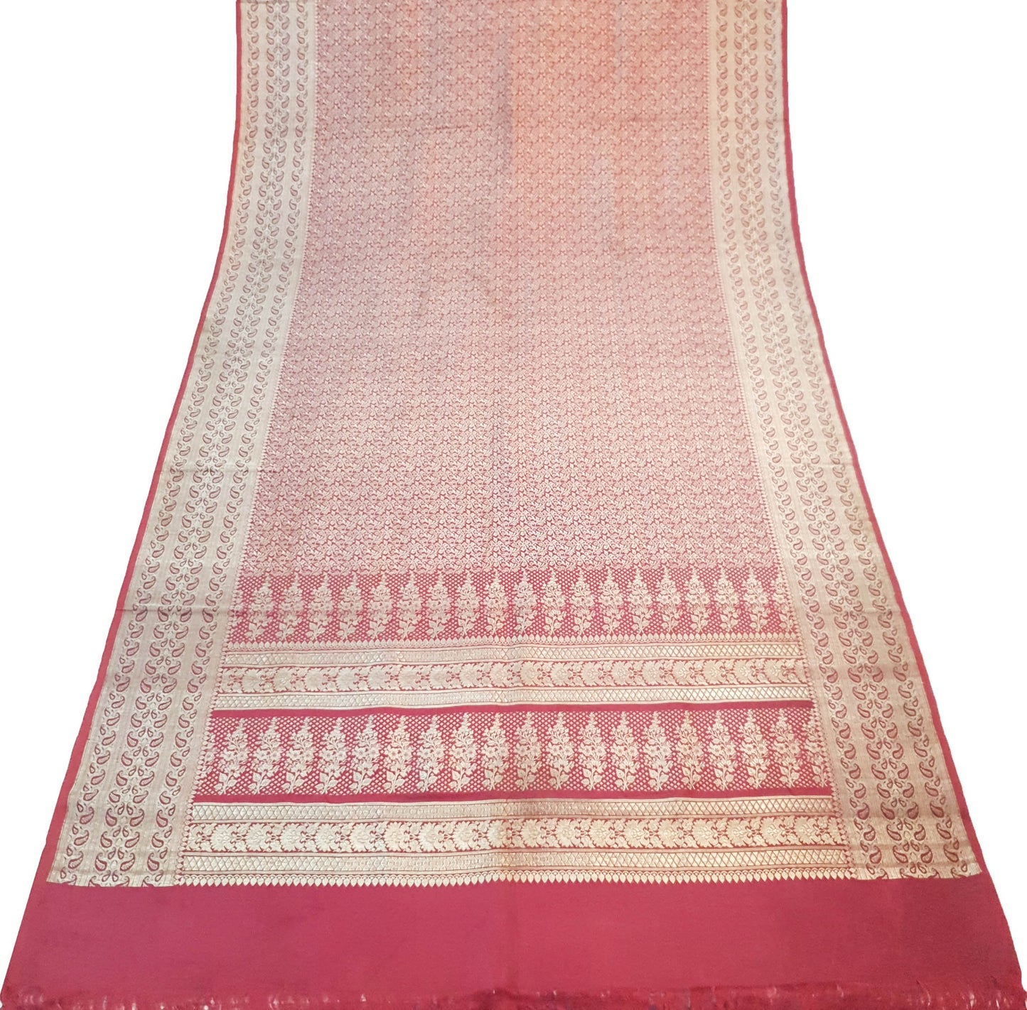 Sushila Vintage Maroon Heavy Saree Pure Satin Silk Banarasi Brocade Sari Fabric