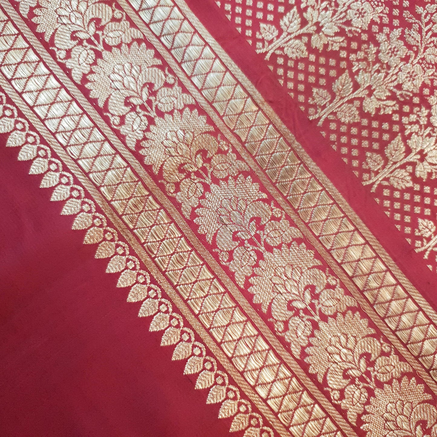 Sushila Vintage Maroon Heavy Saree Pure Satin Silk Banarasi Brocade Sari Fabric