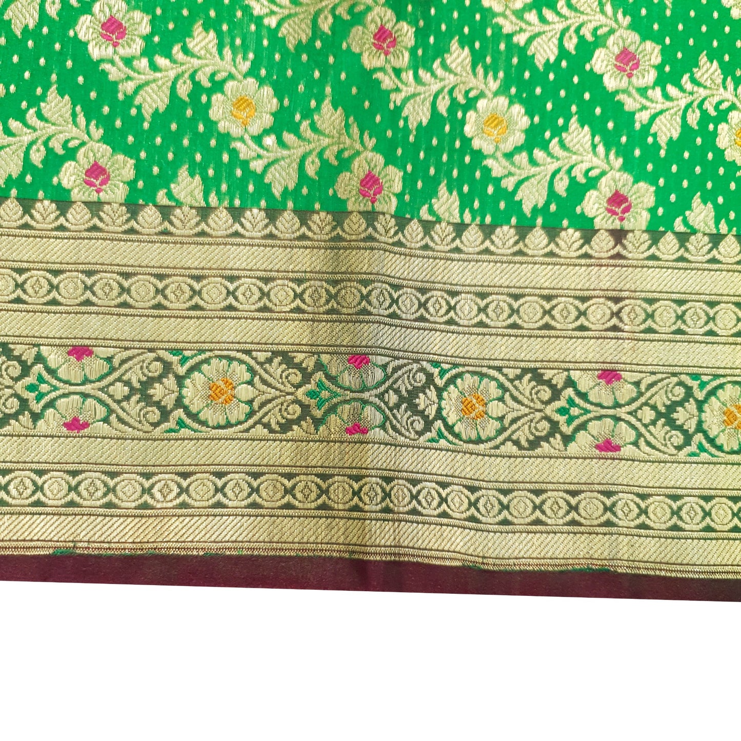 Sushila Vintage Heavy Banarasi Brocade Saree Art Satin Silk Green Sari Fabric