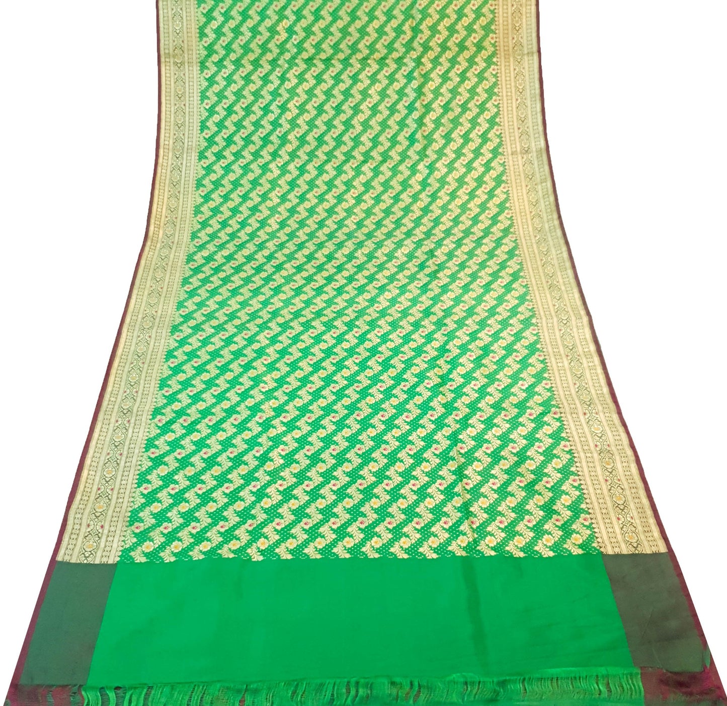 Sushila Vintage Heavy Banarasi Brocade Saree Art Satin Silk Green Sari Fabric