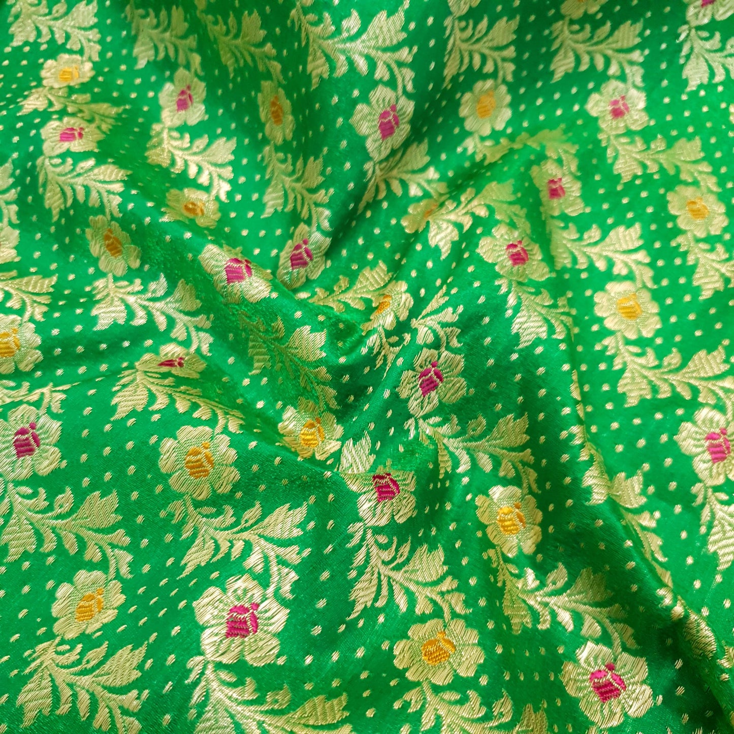 Sushila Vintage Heavy Banarasi Brocade Saree Art Satin Silk Green Sari Fabric