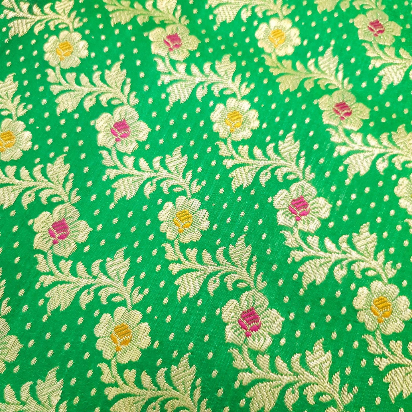 Sushila Vintage Heavy Banarasi Brocade Saree Art Satin Silk Green Sari Fabric