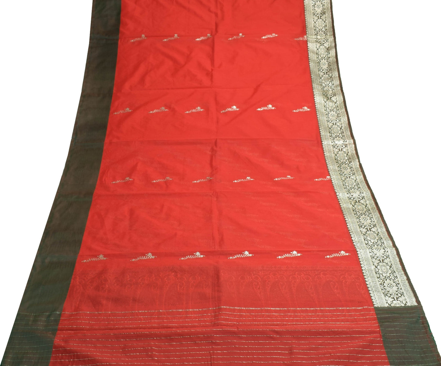 Sushila Vintage Red Wedding Saree Art Silk Banarasi Brocade Woven Sari Fabric