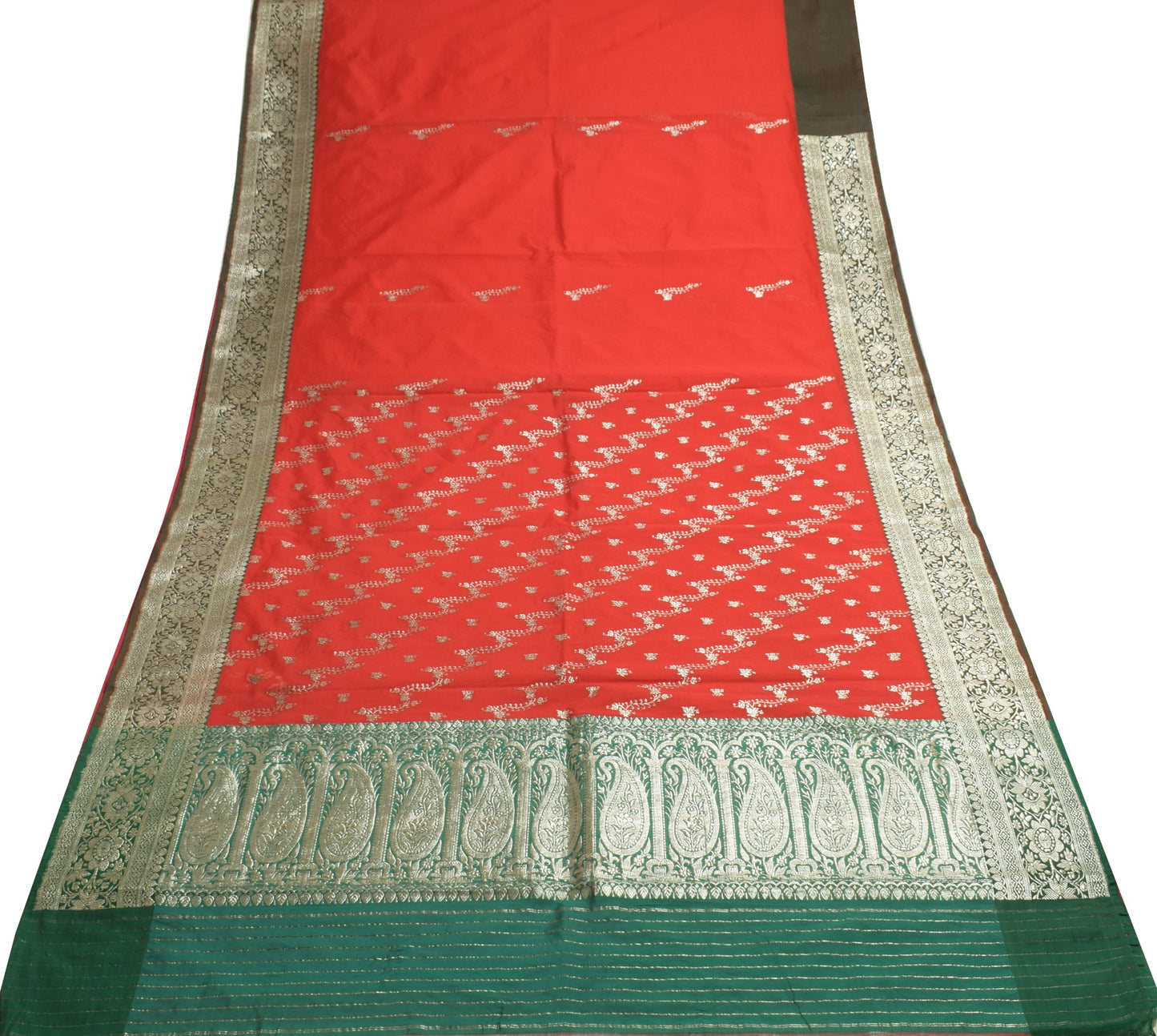 Sushila Vintage Red Wedding Saree Art Silk Banarasi Brocade Woven Sari Fabric