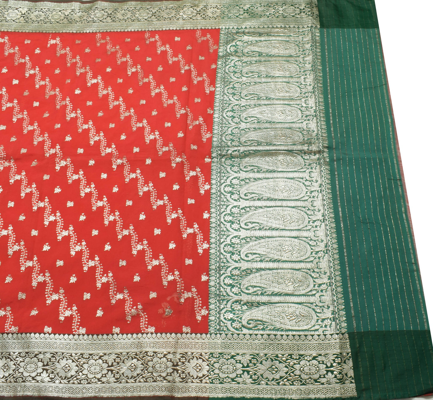 Sushila Vintage Red Wedding Saree Art Silk Banarasi Brocade Woven Sari Fabric