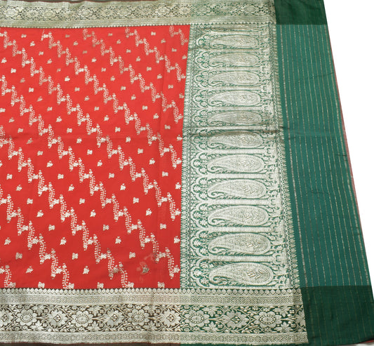 Sushila Vintage Red Wedding Saree Art Silk Banarasi Brocade Woven Sari Fabric