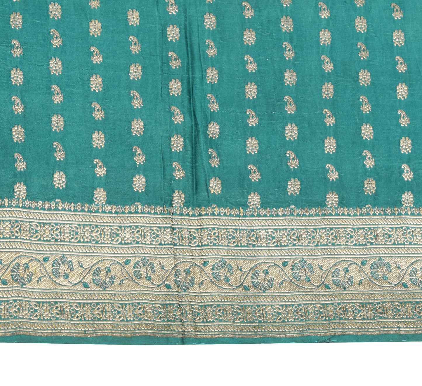 Sushila Vintage Heavy Saree Pure Satin Silk Banarasi Brocade Teal Green Sari