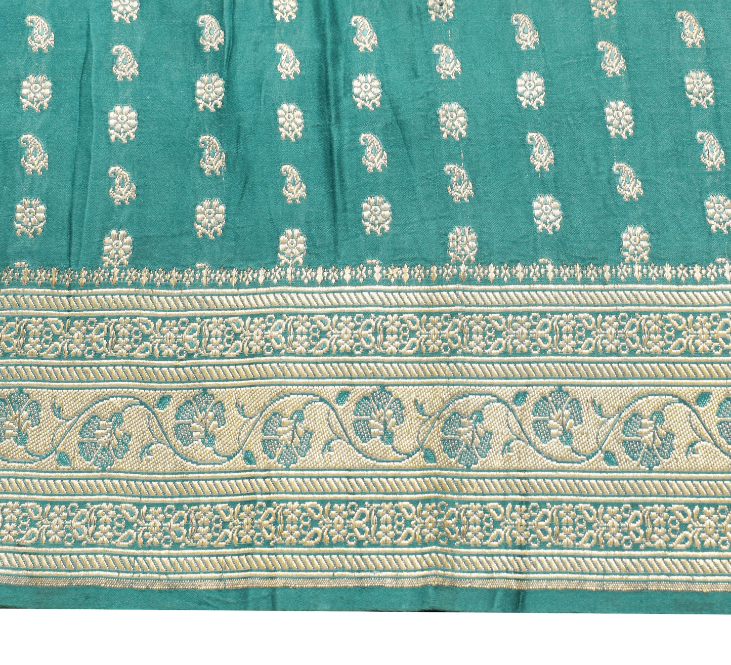 Sushila Vintage Heavy Saree Pure Satin Silk Banarasi Brocade Teal Green Sari