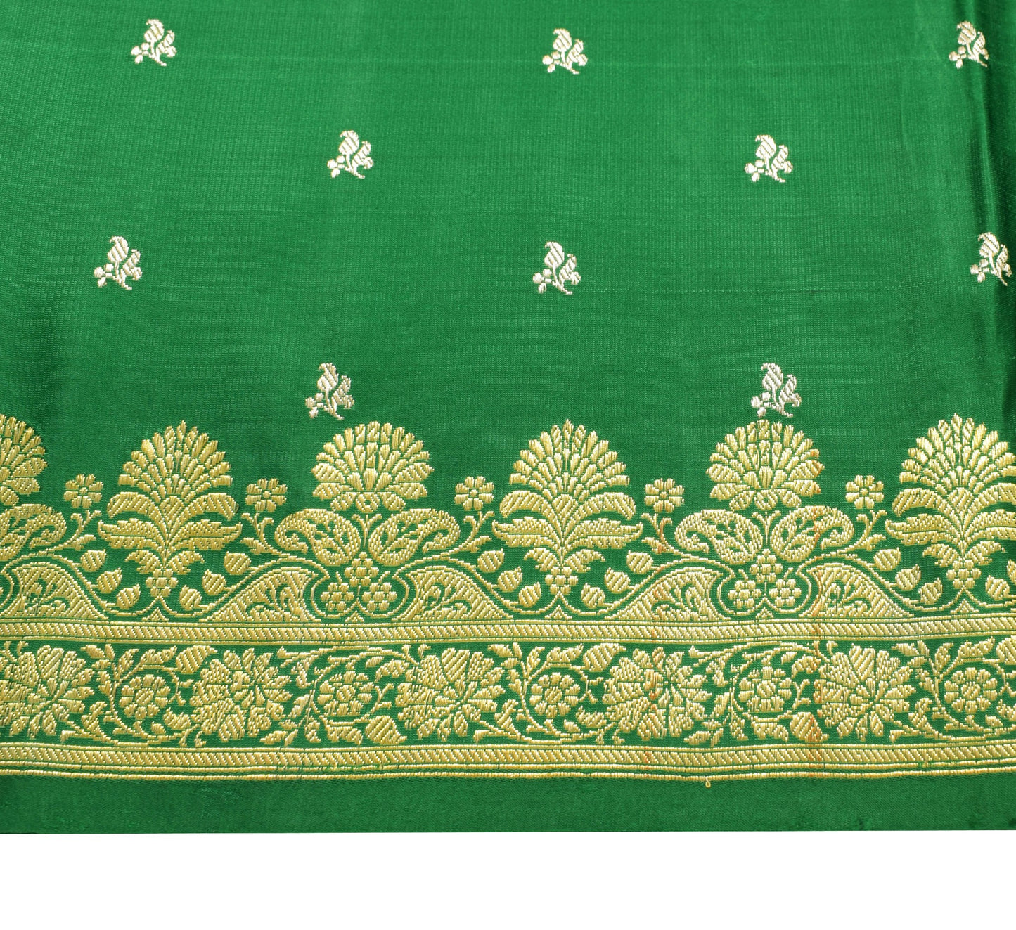 Sushila Vintage Heavy Saree Pure Satin Silk Banarasi Brocade Woven Green Fabric