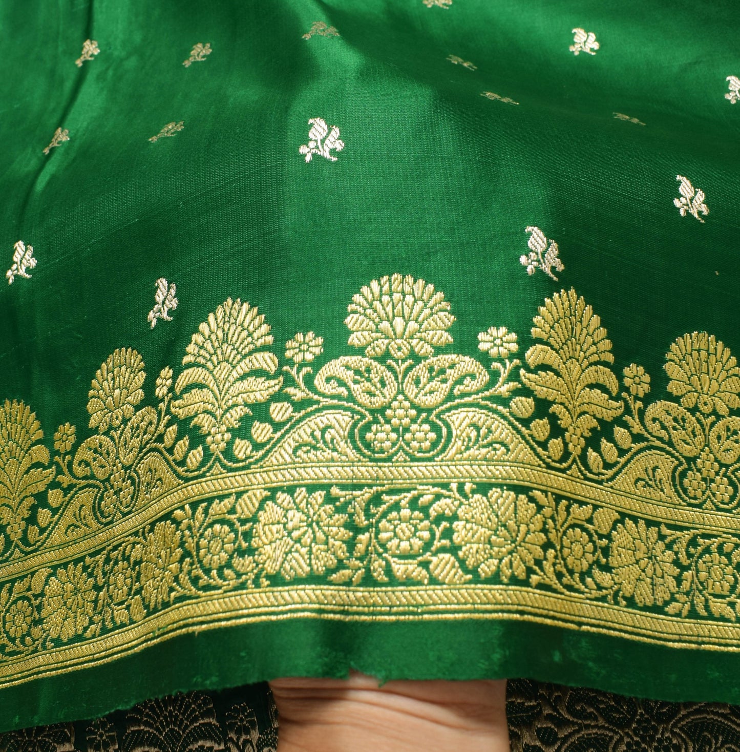 Sushila Vintage Heavy Saree Pure Satin Silk Banarasi Brocade Woven Green Fabric