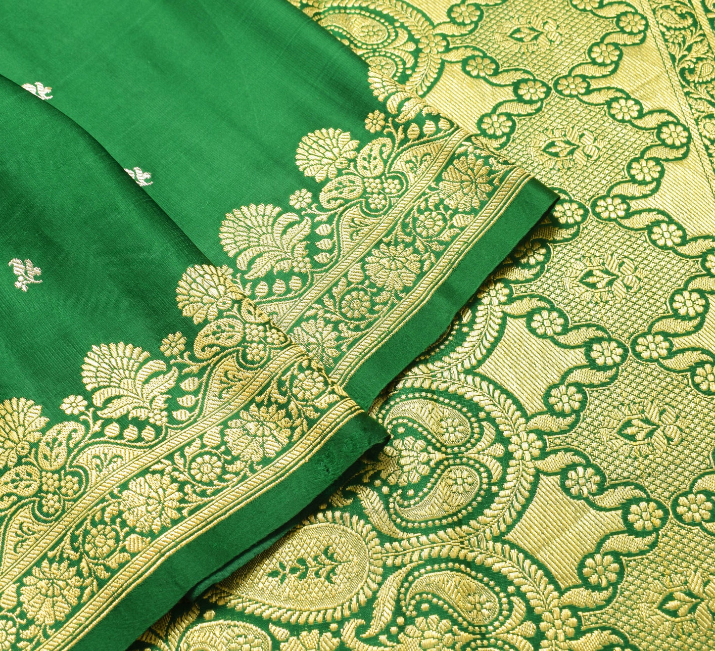 Sushila Vintage Heavy Saree Pure Satin Silk Banarasi Brocade Woven Green Fabric