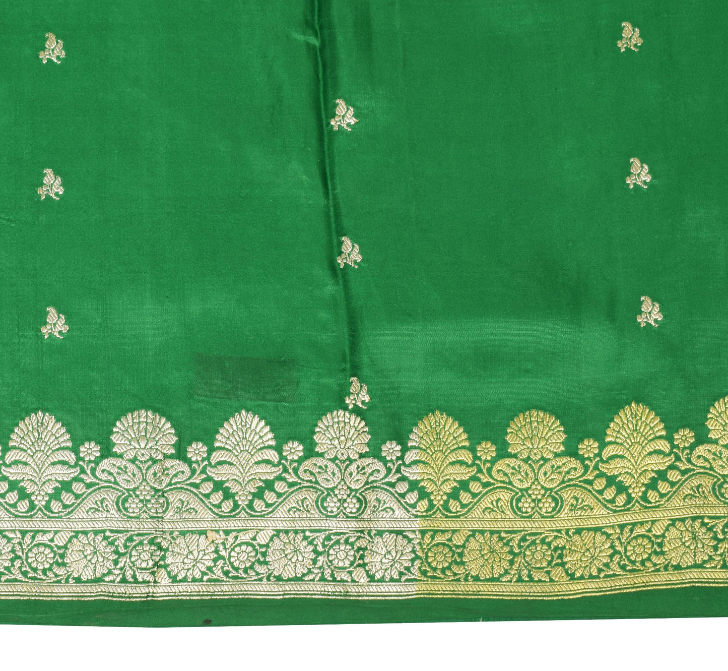 Sushila Vintage Heavy Saree Pure Satin Silk Banarasi Brocade Woven Green Fabric