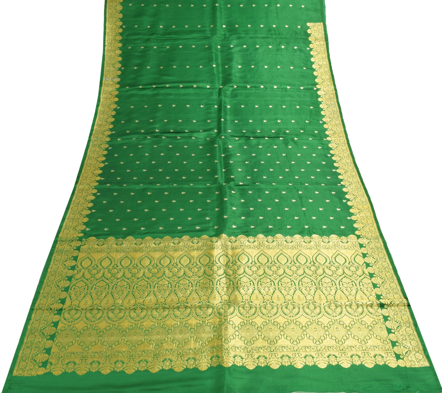 Sushila Vintage Heavy Saree Pure Satin Silk Banarasi Brocade Woven Green Fabric