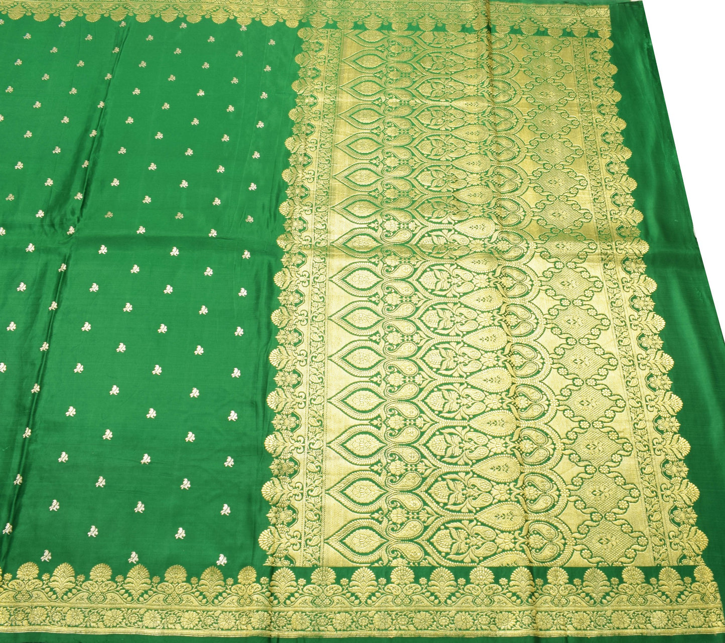 Sushila Vintage Heavy Saree Pure Satin Silk Banarasi Brocade Woven Green Fabric