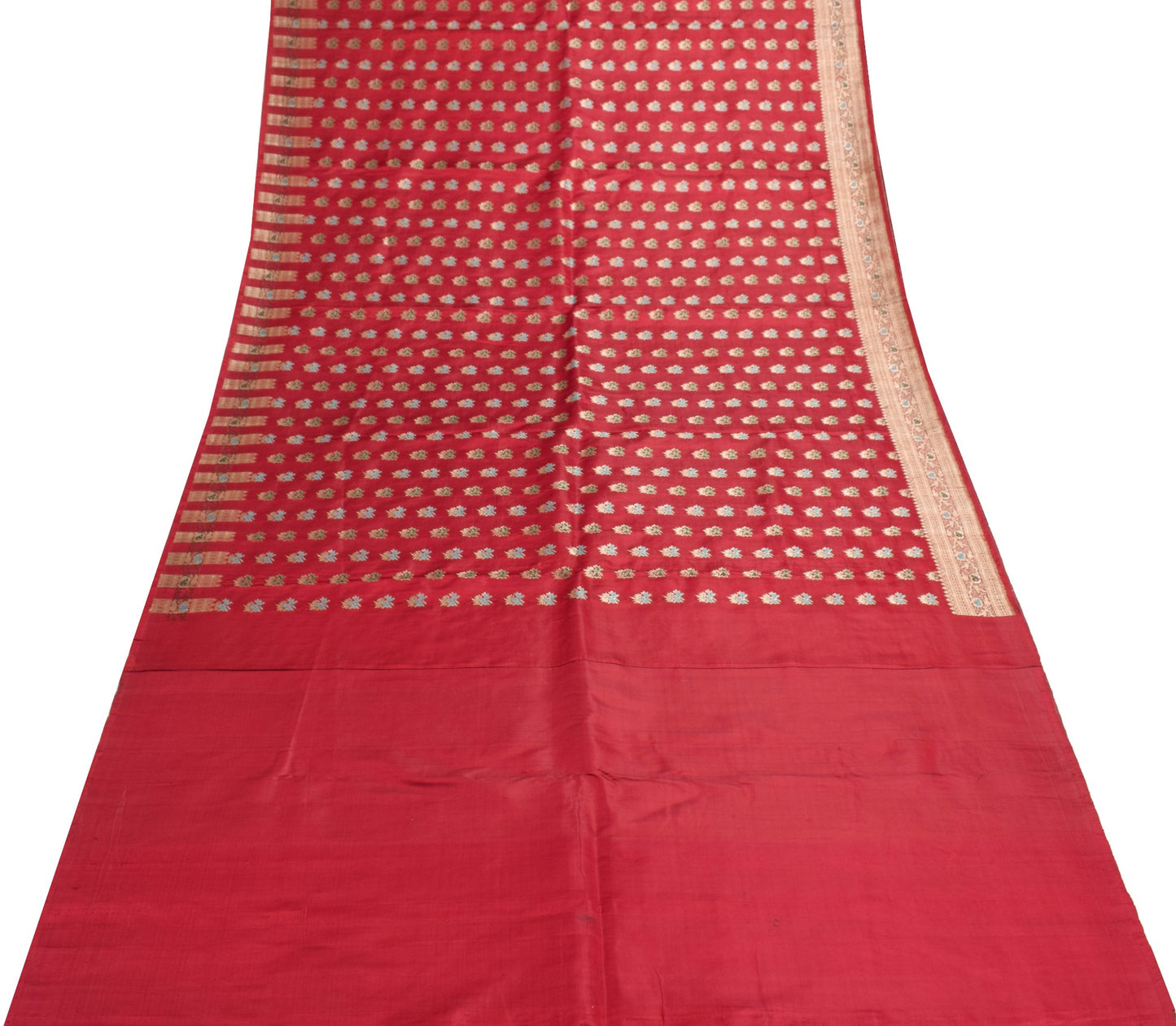 Sushila Vintage Heavy Maroon Saree Pure Satin Silk Banarasi Woven Sari Fabric