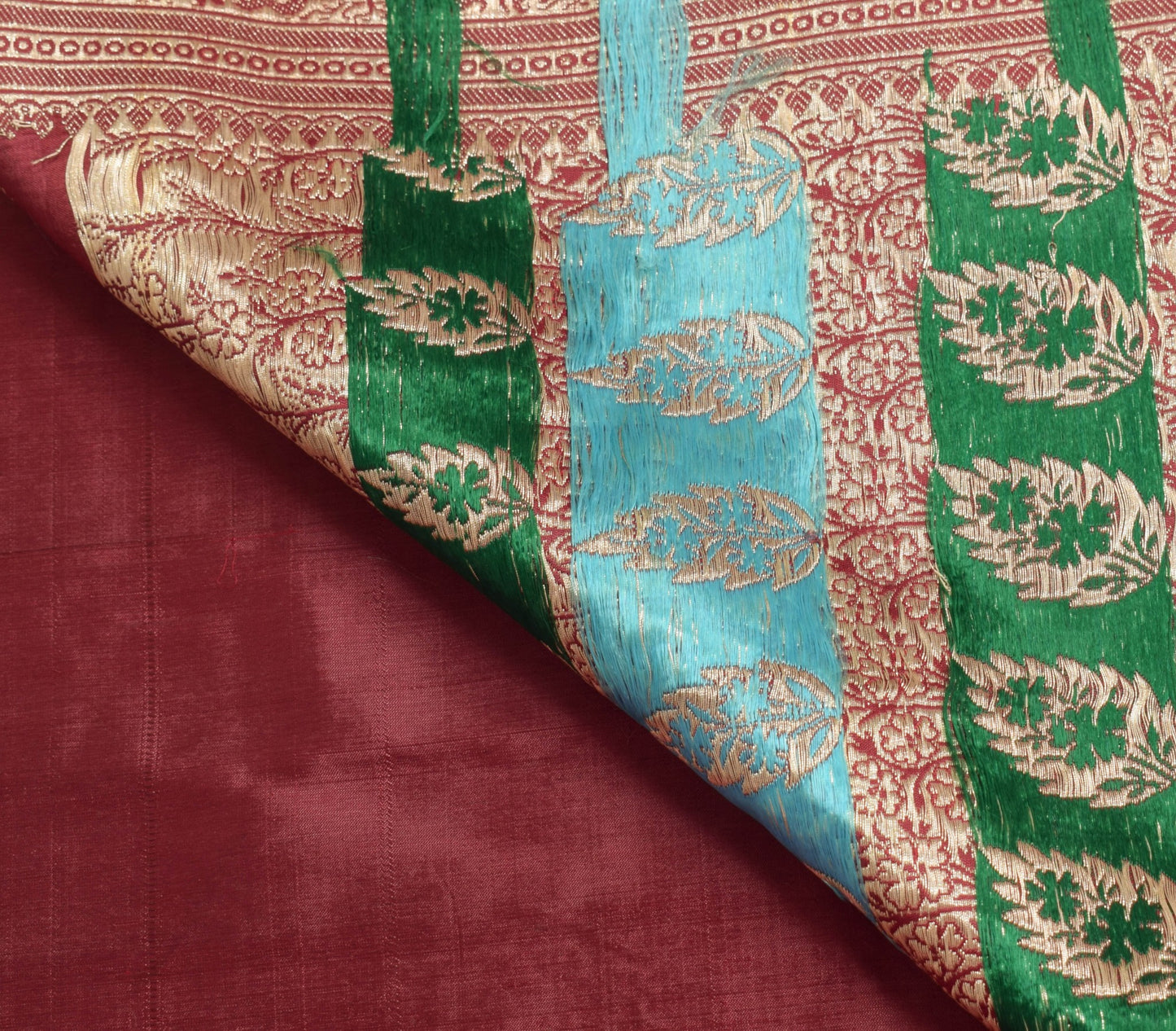 Sushila Vintage Heavy Maroon Saree Pure Satin Silk Banarasi Woven Sari Fabric