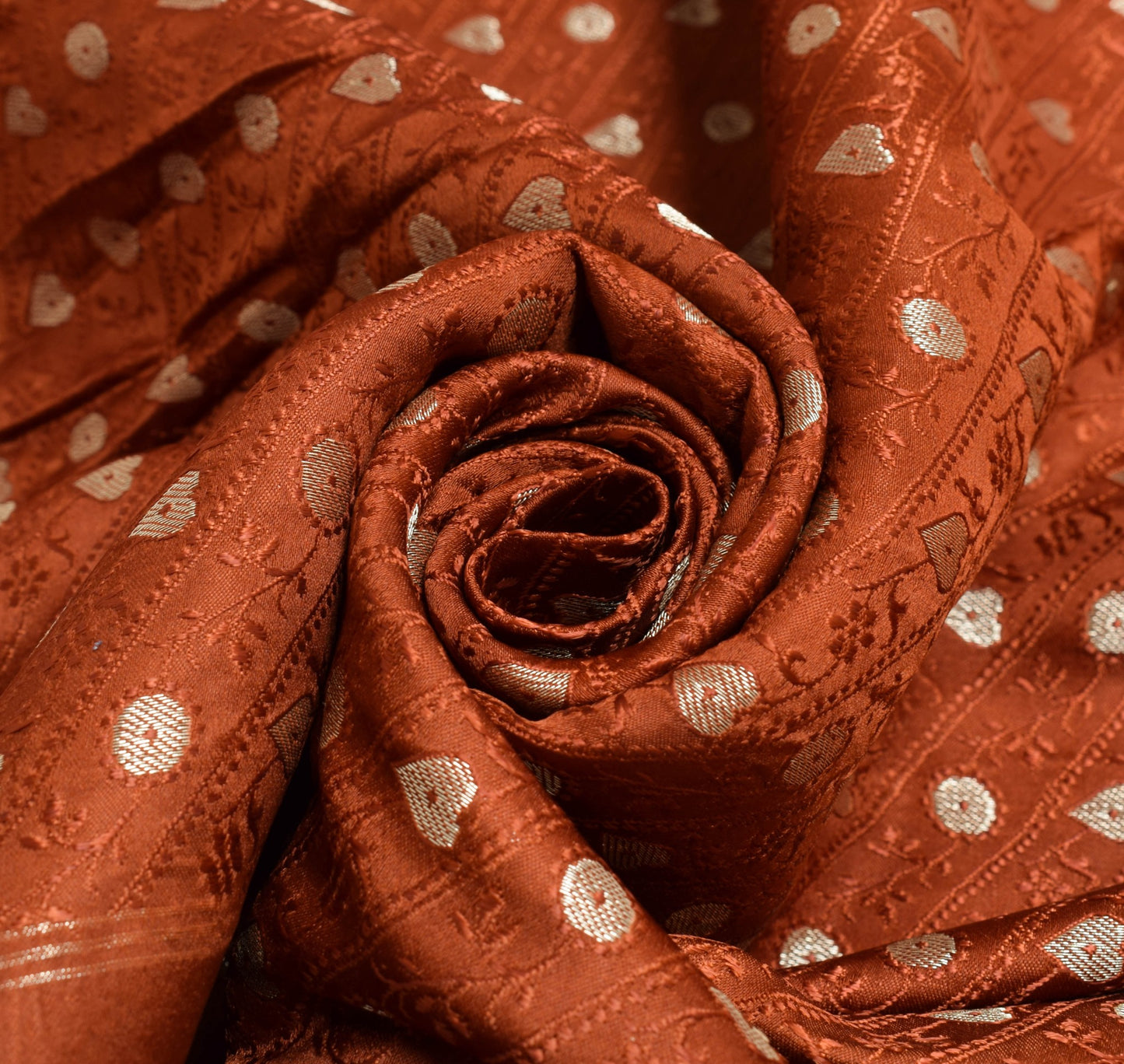 Sushila Vintage Heavy Saree Pure Satin Silk Banarasi Zari Woven Rust Sari Fabric