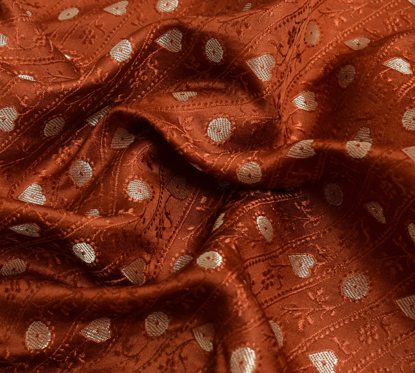 Sushila Vintage Heavy Saree Pure Satin Silk Banarasi Zari Woven Rust Sari Fabric