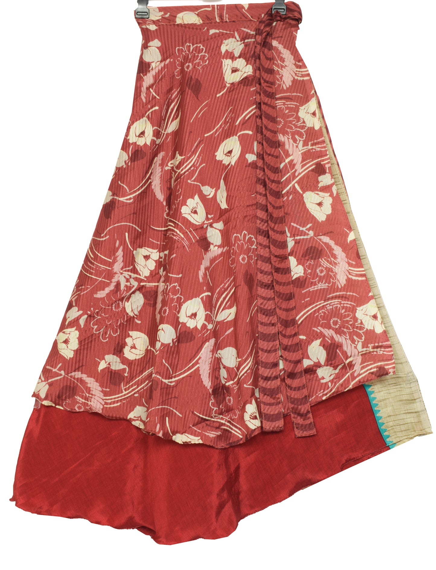 Sushila Vintage Silk Saree Magic Wrap Reversible Skirt Maroon Beach Dress Boho