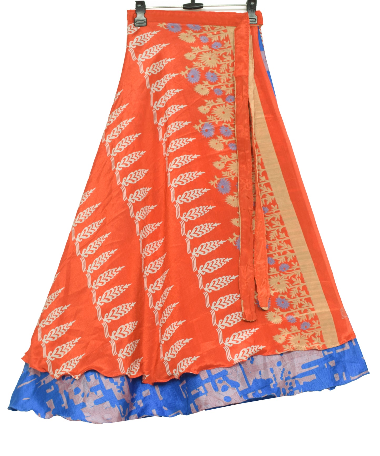 Sushila Vintage Orange Silk Saree Magic Wrap Reversible Skirt Beach Dress Boho