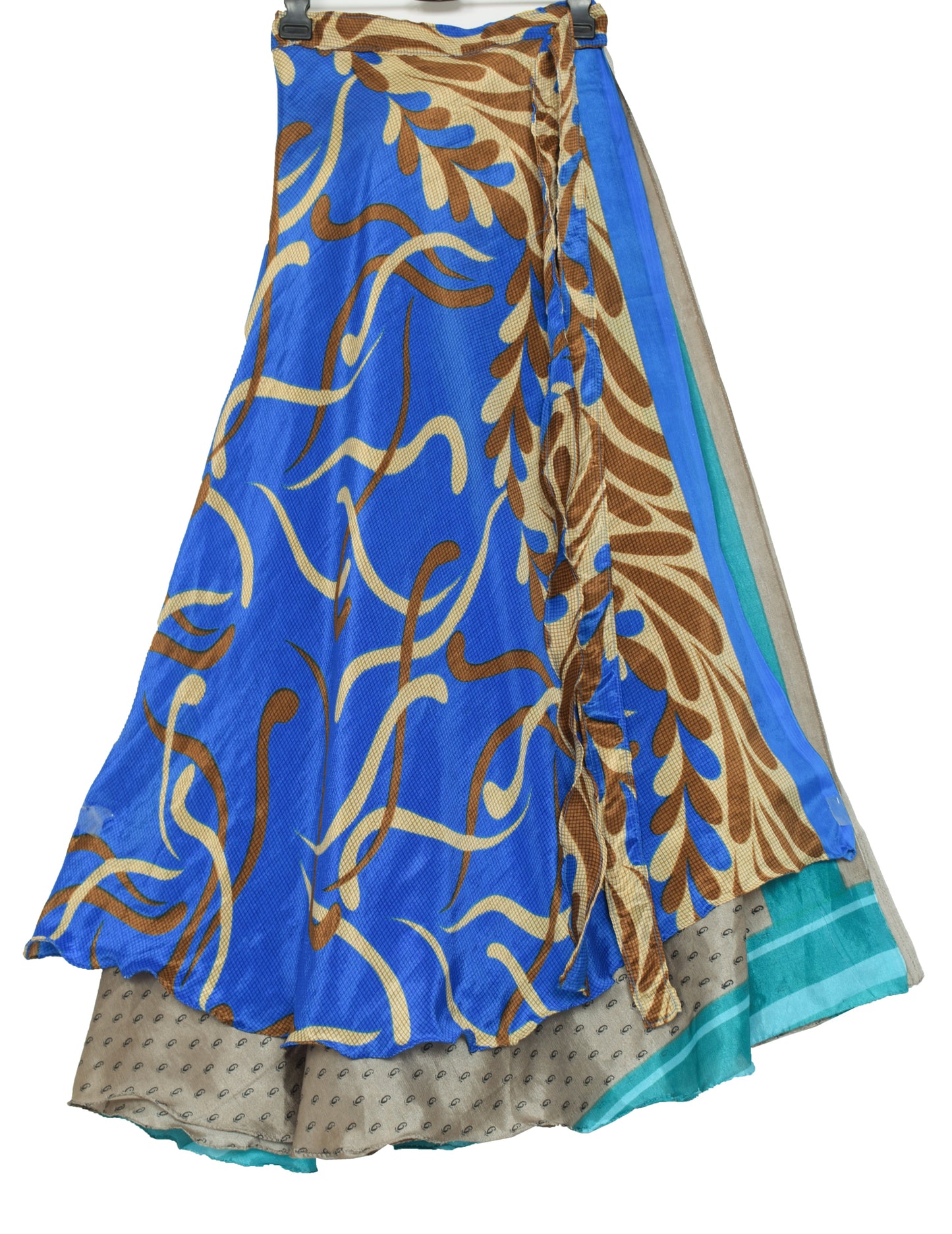 Sushila Vintage Blue Silk Saree Magic Wrap Reversible Skirt Beach Dress Hippie