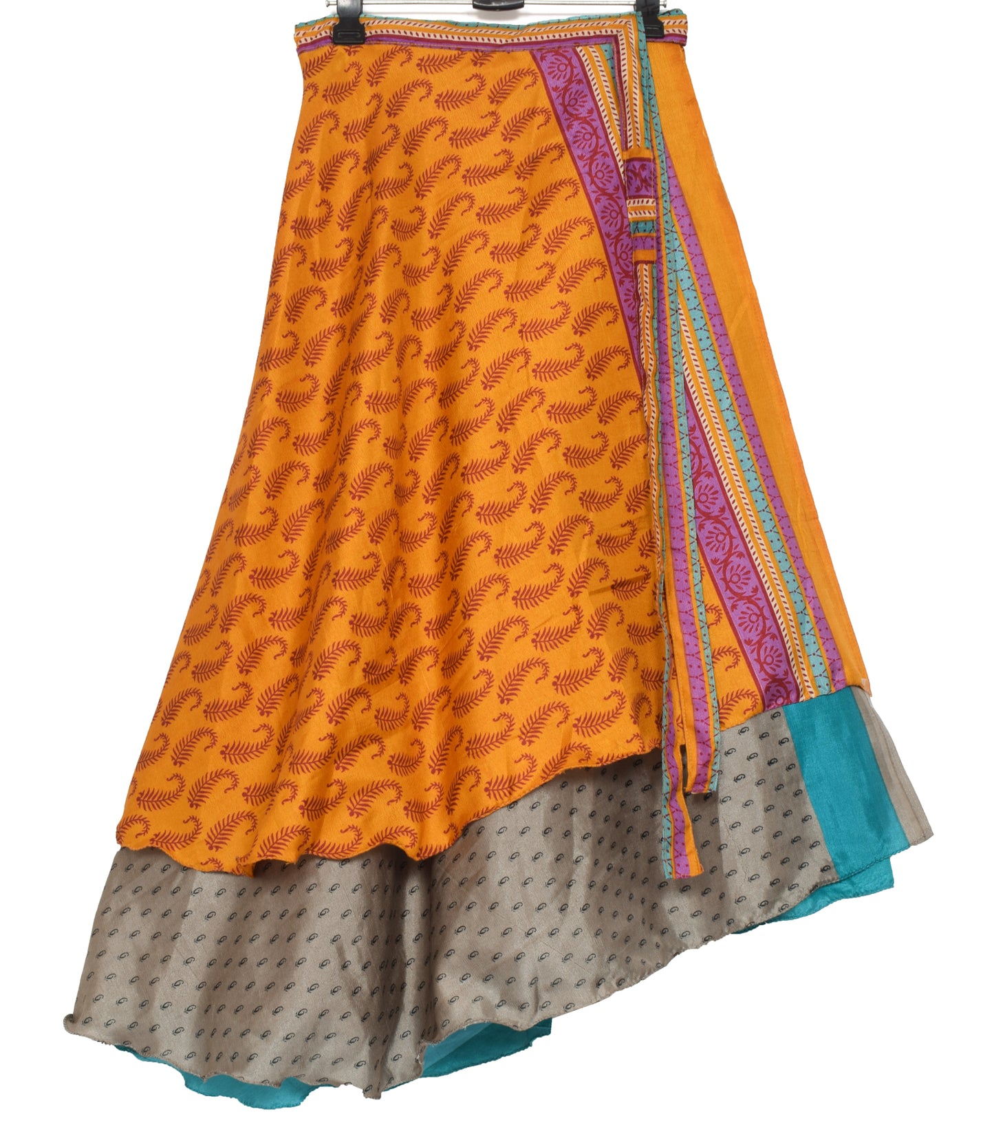 Sushila Vintage Silk Saree Orange Magic Wrap Reversible Skirt Beach Dress Hippie