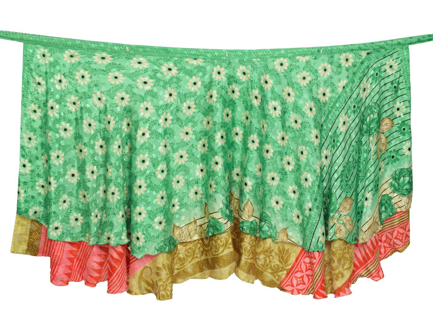 Sushila Vintage Silk Saree Green Floral Magic Wrap Reversible Skirt Beach Dress