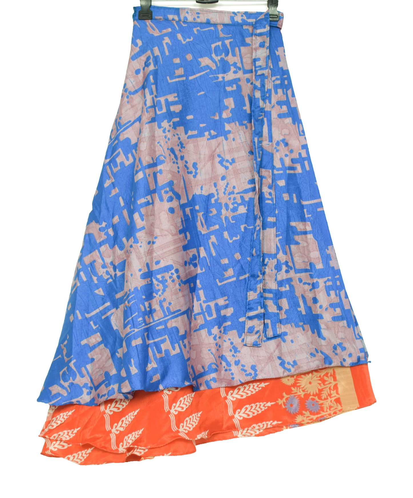 Sushila Vintage Blue Silk Saree Magic Wrap Reversible Skirt Beach Dress Hippie