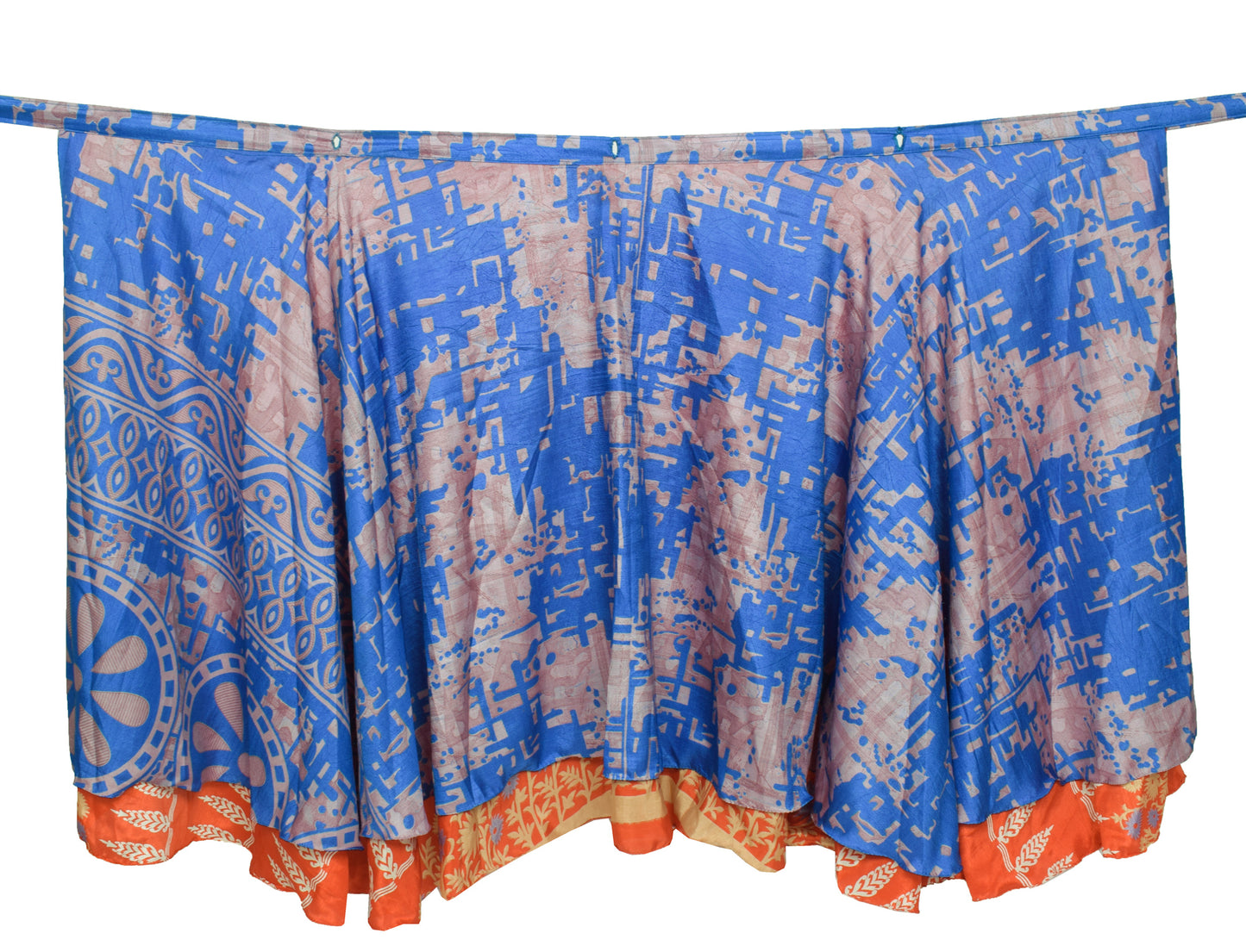 Sushila Vintage Blue Silk Saree Magic Wrap Reversible Skirt Beach Dress Hippie