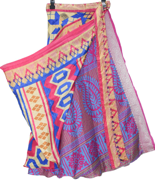 Sushila Vintage Silk Saree Magic Wrap Reversible Skirt Multi-Color Beach Dress