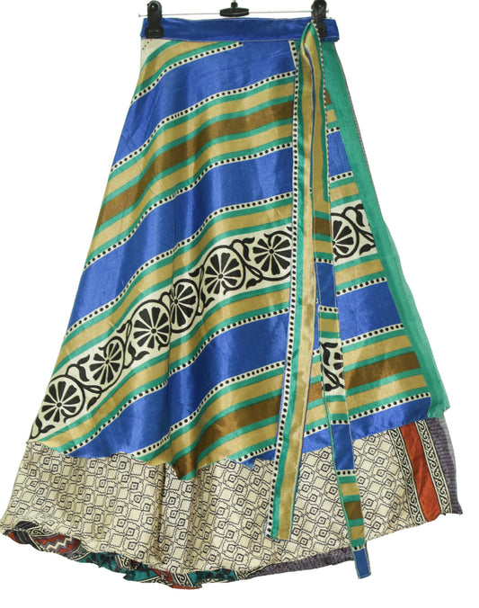 Sushila Vintage Multi-Color Silk Saree Magic Wrap Reversible Skirt Beach Dress