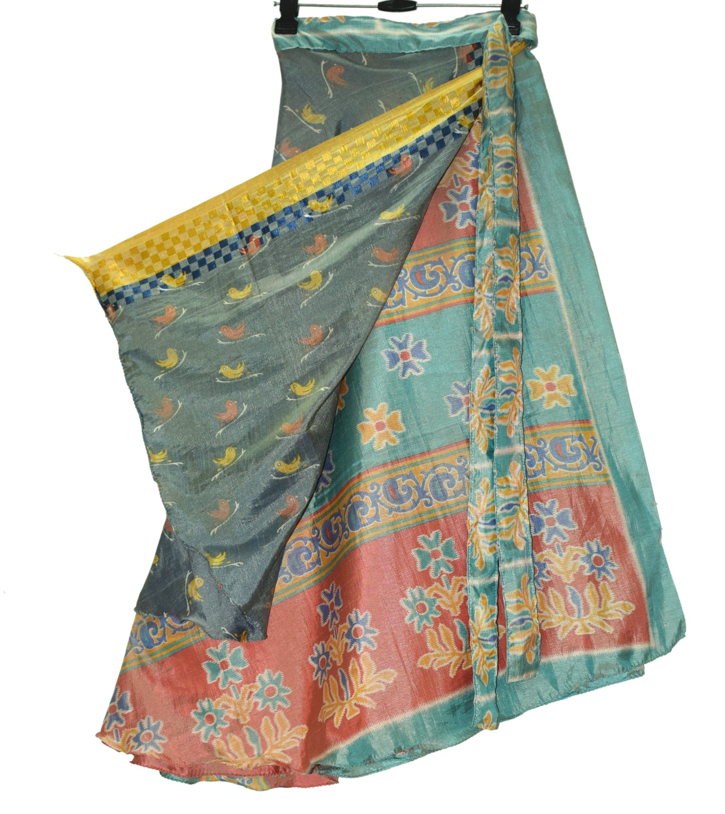 Sushila Vintage Gray Silk Saree Magic Wrap Reversible Skirt Beach Dress Clothing