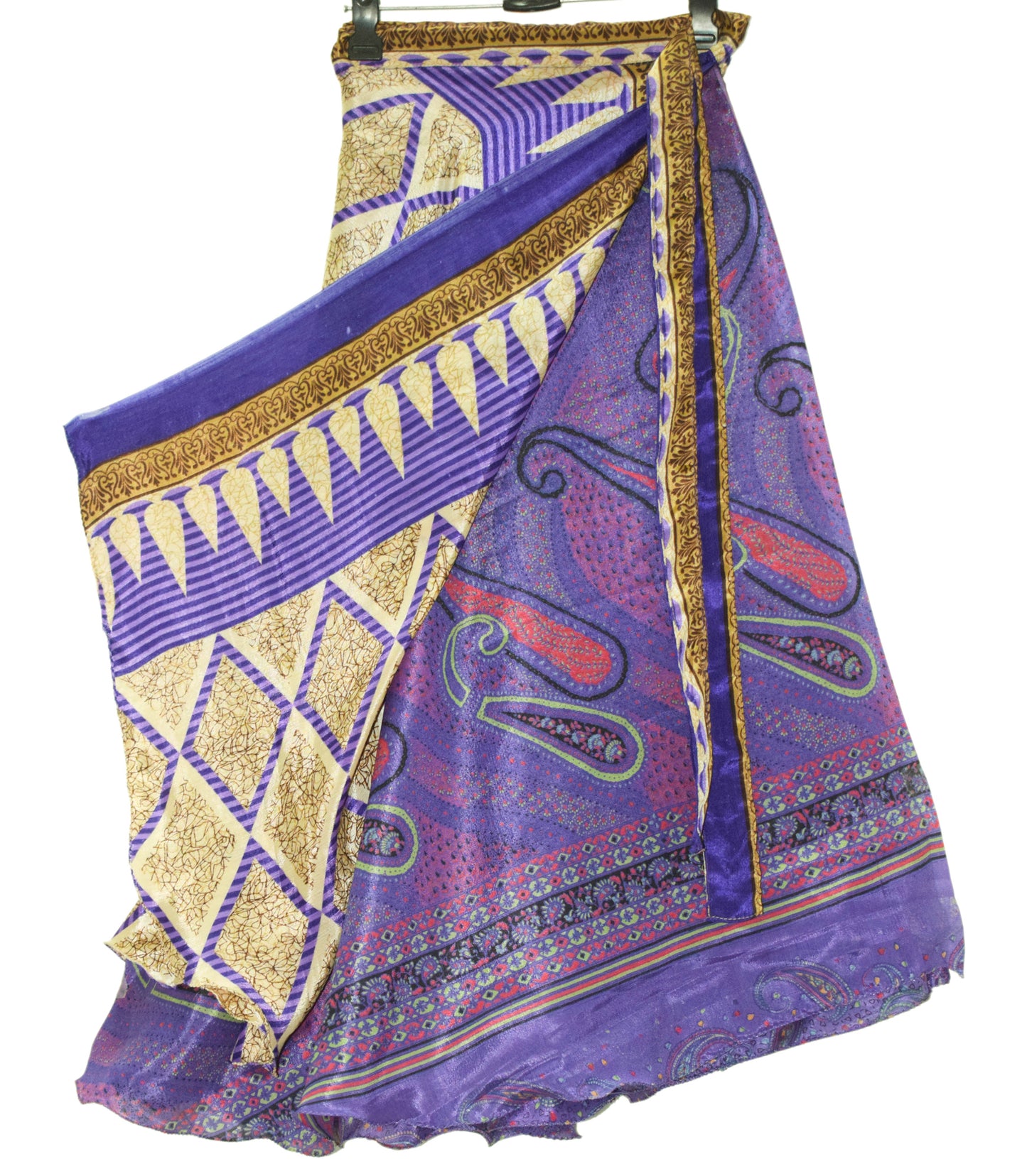 Sushila Vintage Silk Saree Magic Wrap Reversible Skirt Beach Dress Purple Hippie