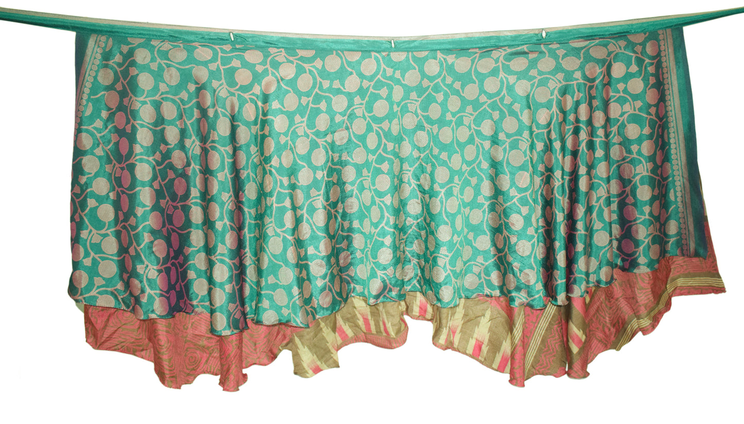 Sushila Vintage Green Silk Saree Magic Wrap Reversible Skirt Beach Dress Boho