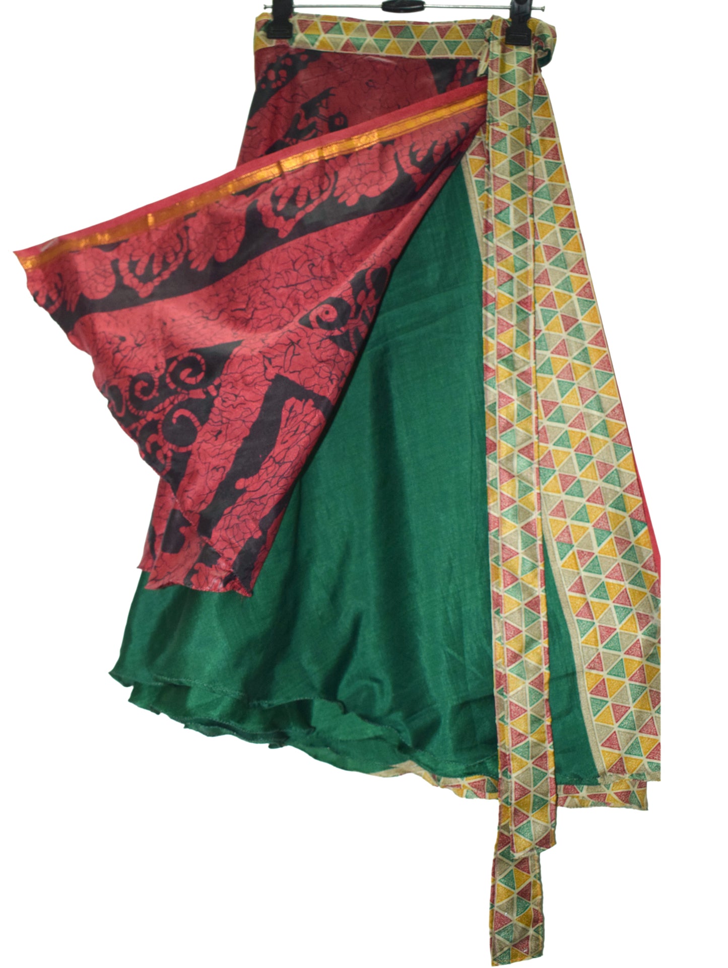 Sushila Vintage Green Silk Saree Magic Wrap Reversible Skirt Beach Dress Hippie