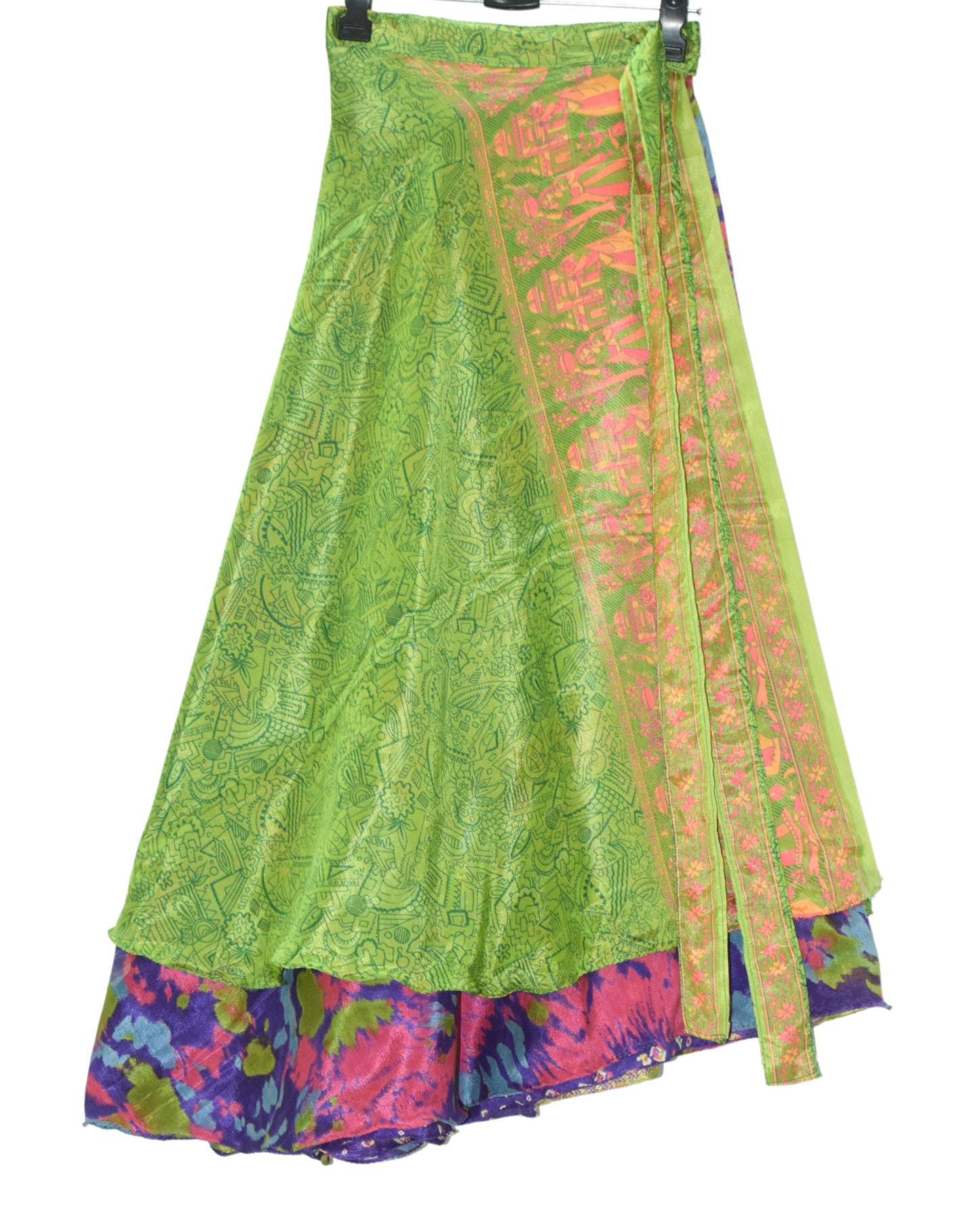 Sushila Vintage Silk Saree Magic Wrap Reversible Skirt Beach Dress Green Hippie