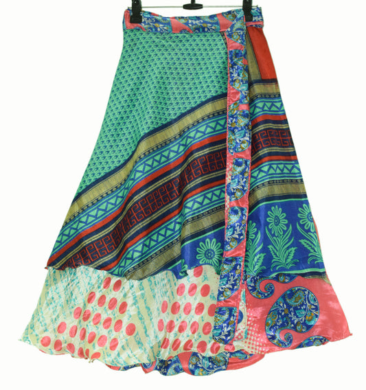 Sushila Vintage Silk Saree Multi-Color Magic Wrap Reversible Skirt Beach Dress