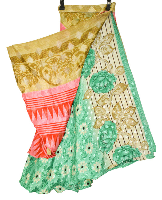 Sushila Vintage Silk Saree Magic Wrap Multi-Color Reversible Skirt Beach Dress