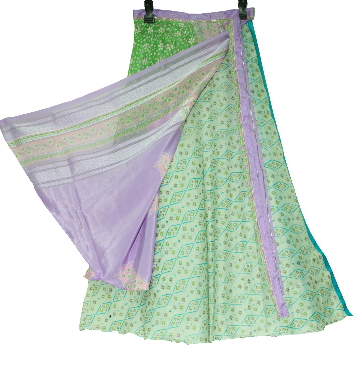 Sushila Vintage Silk Saree Magic Wrap Reversible Skirt Green Floral Beach Dress