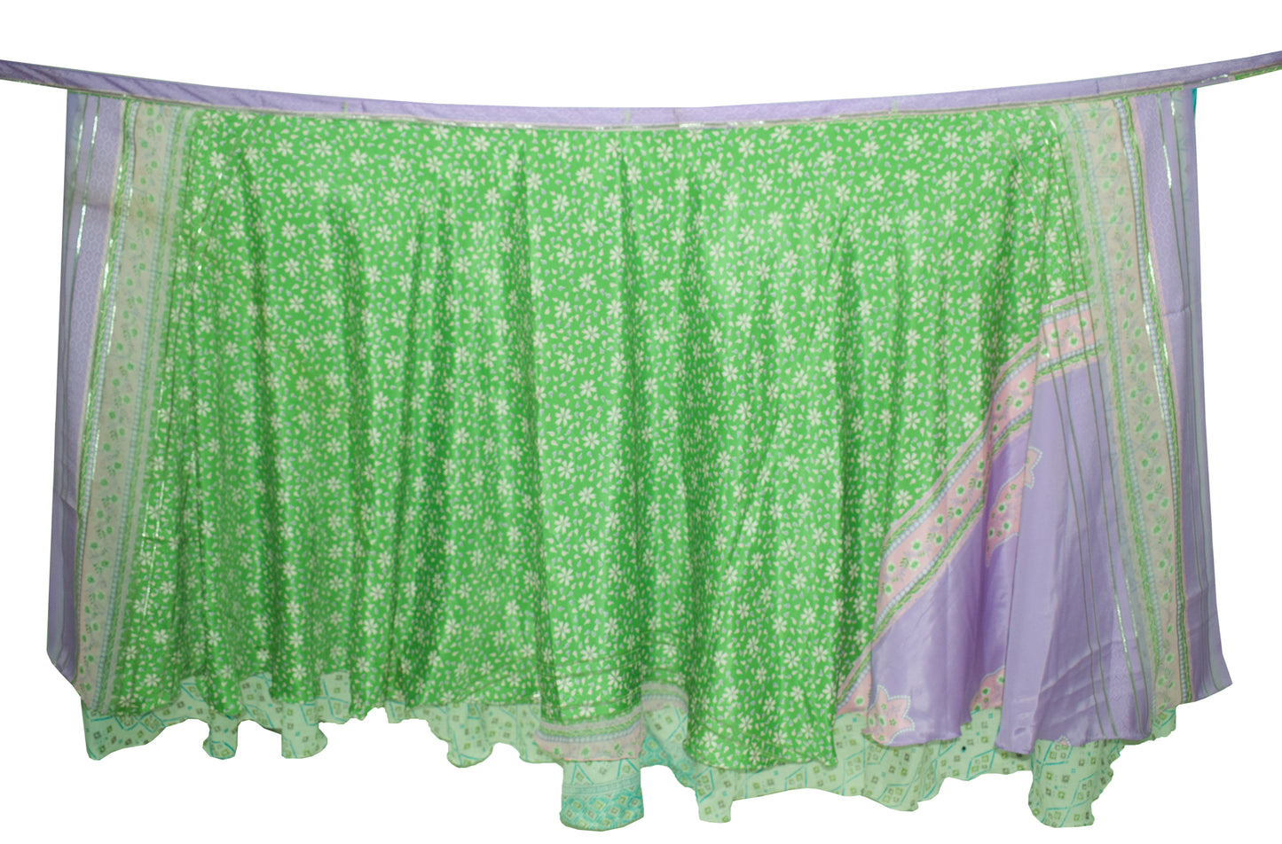 Sushila Vintage Silk Saree Magic Wrap Reversible Skirt Green Floral Beach Dress