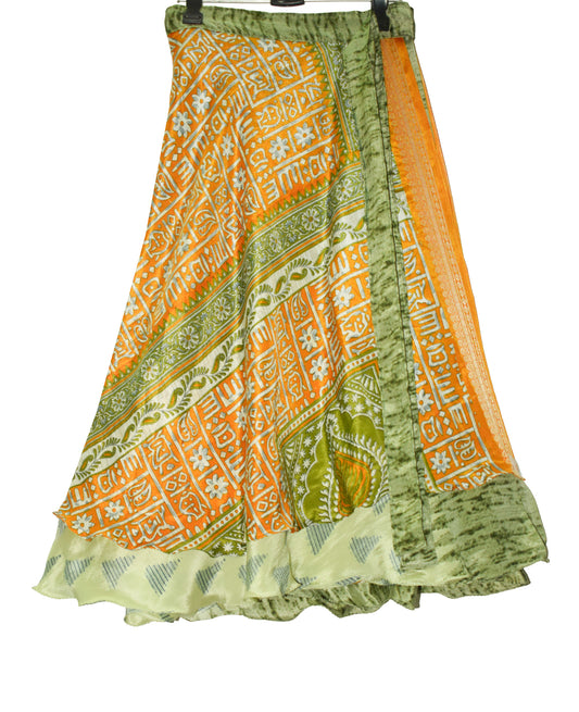 Sushila Vintage Green Floral Silk Saree Magic Wrap Reversible Skirt Beach Dress